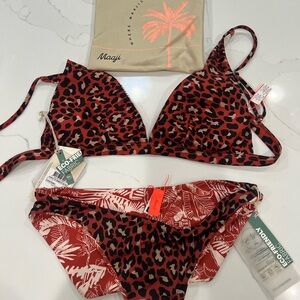 Maaji Red & Black Reversible Tropical-Leopard Bikini